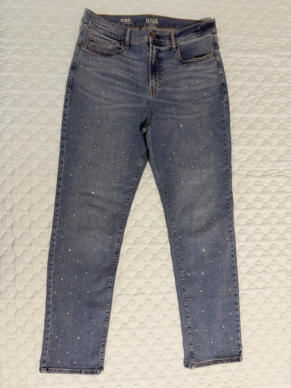 a.n.a Medium Blue Straight Jeans with Sparkly Studs
